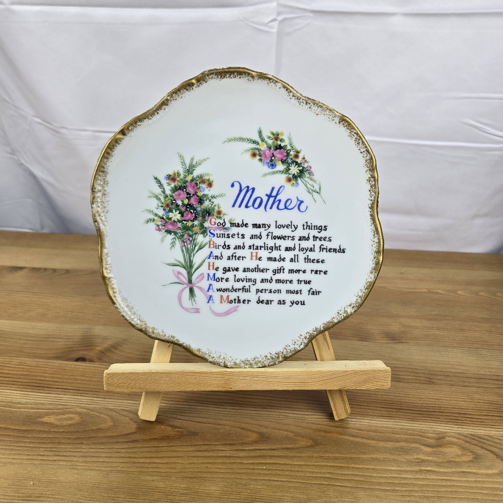 Vintage Mothers Poem Collectors 6.5" Floral Plate Gold Trim Korea